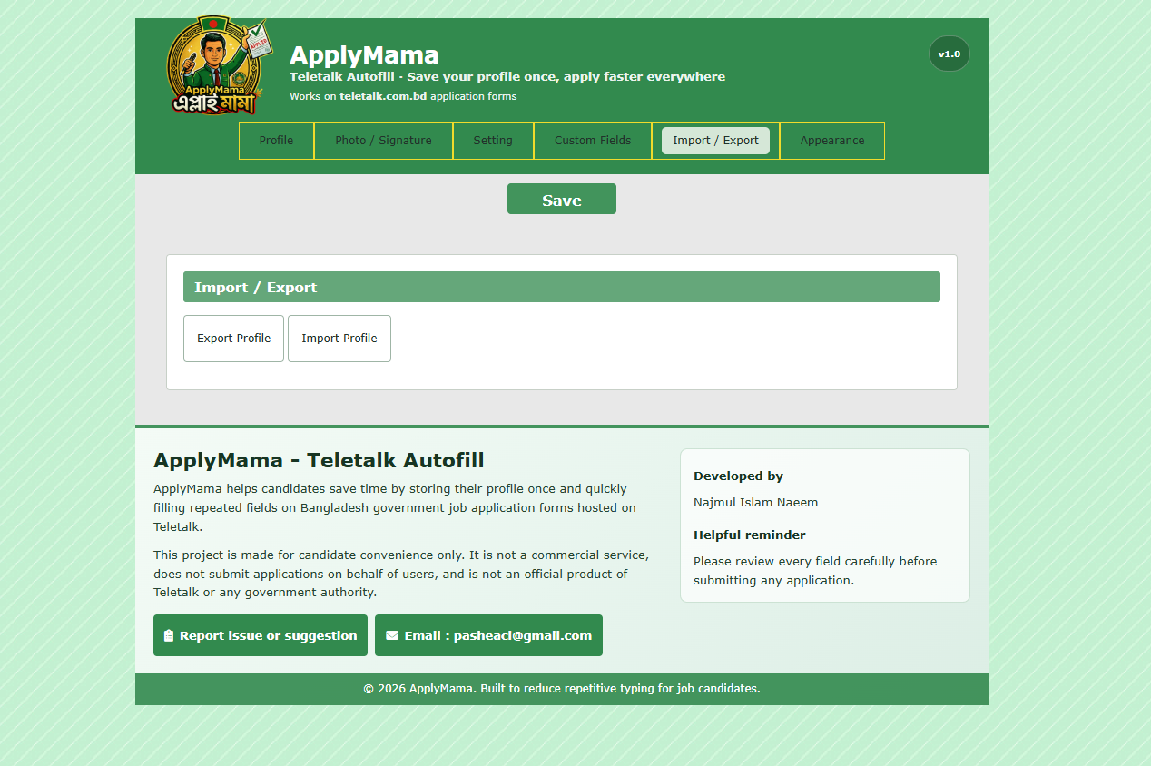 Export and import your profile as JSON